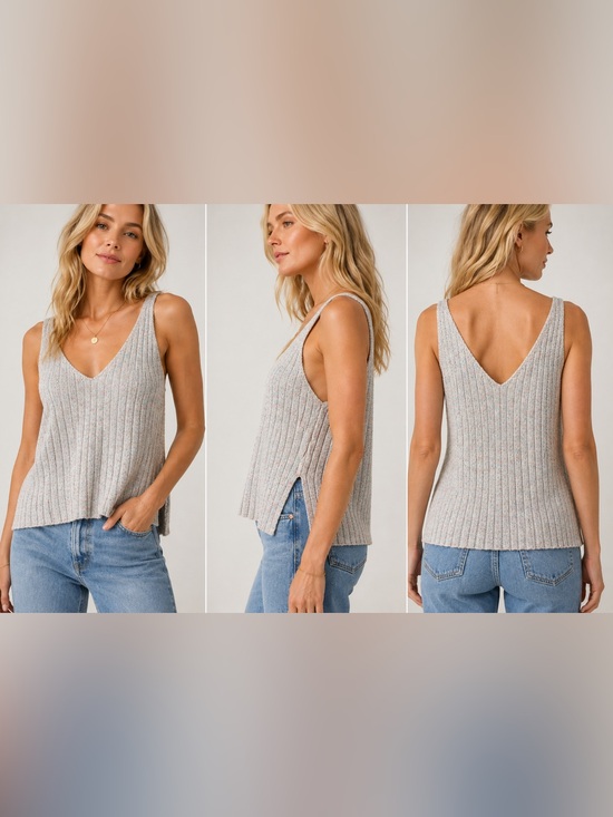 cupcakes & cashmere Tops - Cupcakes and Cashmere Ribbed Metallic Knit V-Neck Tank Top Multicolor Size L